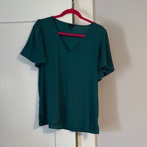 Ann Taylor Teal V-Neck Flutter Sleeve Blouse
